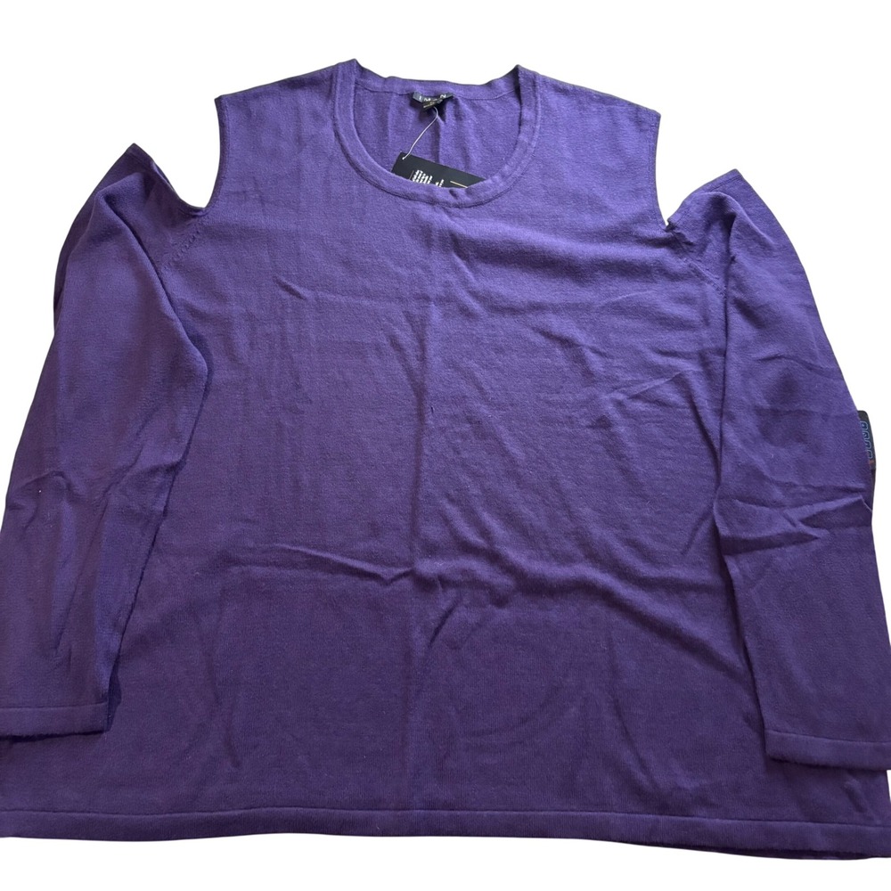 IMAN Global Chic Purple Cold Shoulder Cotton Cashmere Sweater 3X NEW Sexy Layer